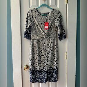 Sifa Fashion Cream & Navy Textured Fit-and-Flare Dress | Size 6 NWT